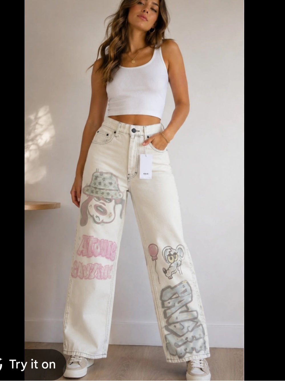 NWT Bershka Wide-Leg Graphic Print Jeans 29